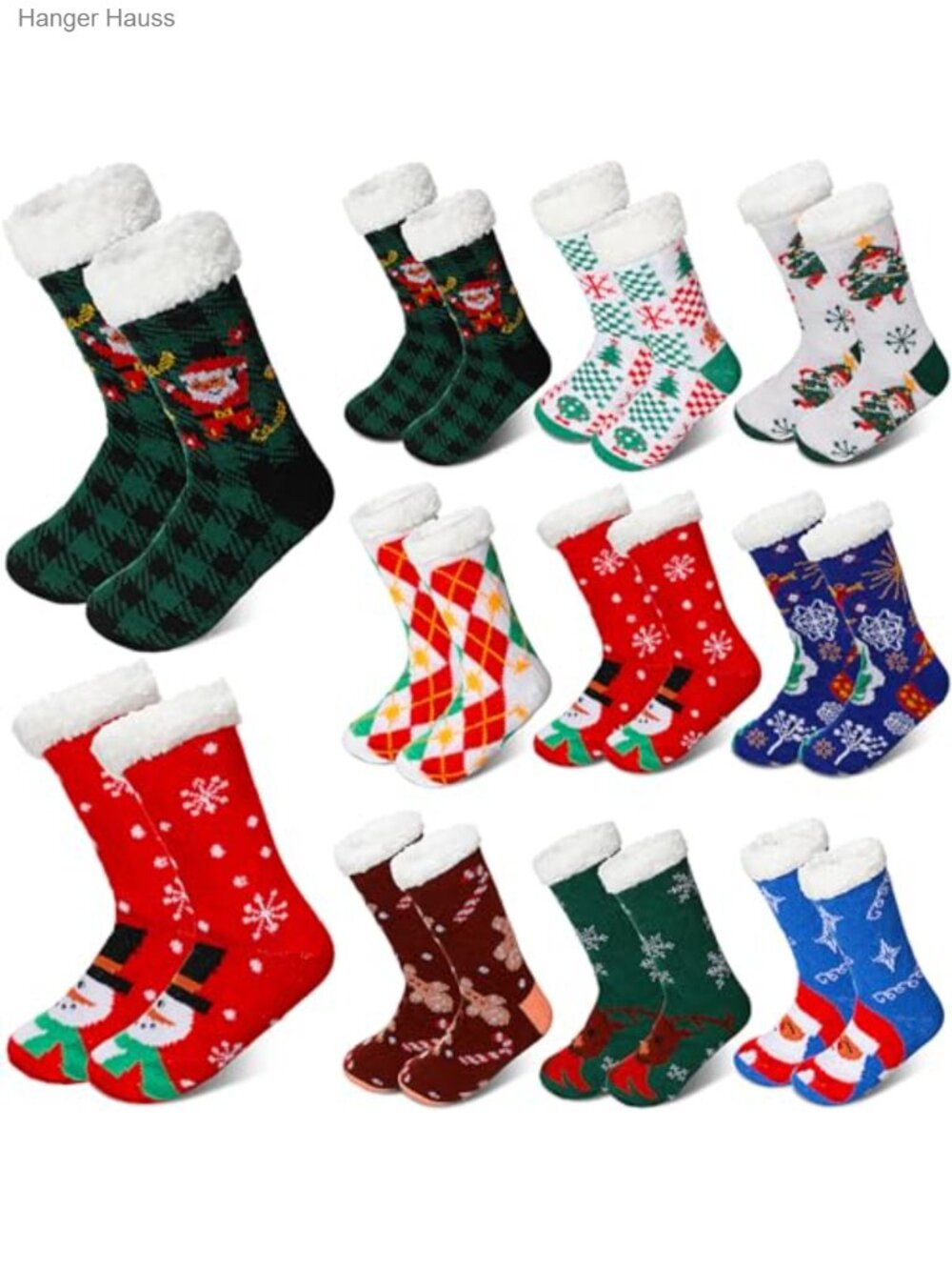 Fuzzy Sherpa Lined Slipper Socks Non Skid Winter Warm Gift 9 Pairs